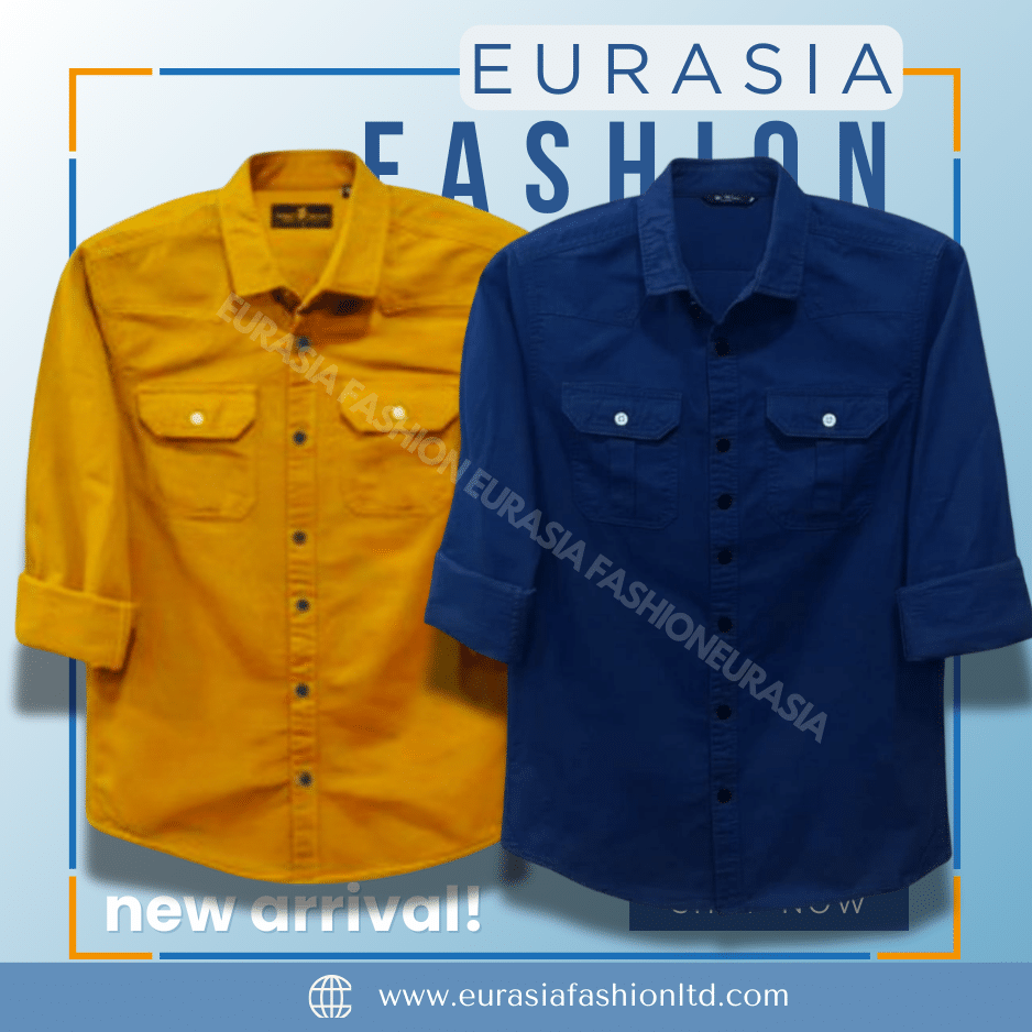 17 2 Pcs Combo Premium Quality Double Poket Shirt - Kathali & Navy Blue - Image 1