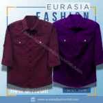2 Pcs Combo Premium Quality Double Poket Shirt - Purple & Maroon.