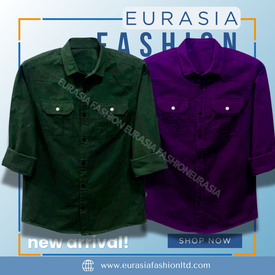 34 2 Pcs Combo Premium Quality Double Poket Shirt - Purple & Green. - Image 1