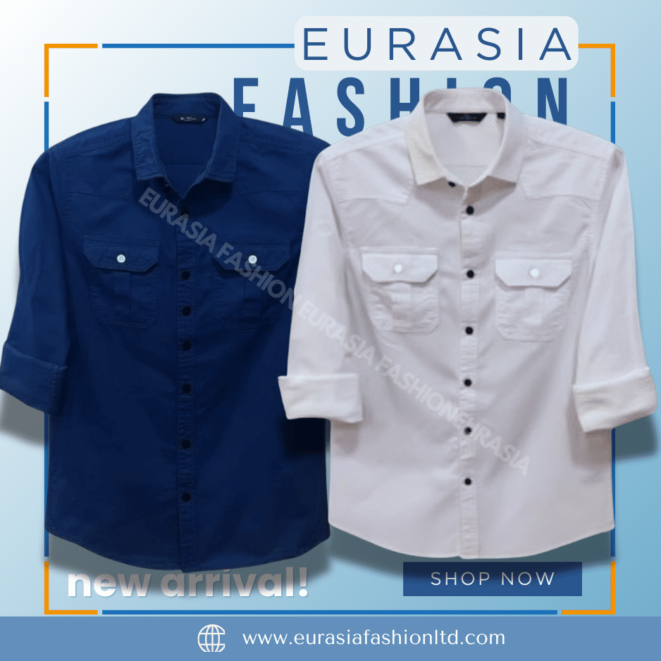 44 2 Pcs Combo Premium Quality Double Poket Shirt - Navy Blue & White. - Image 1