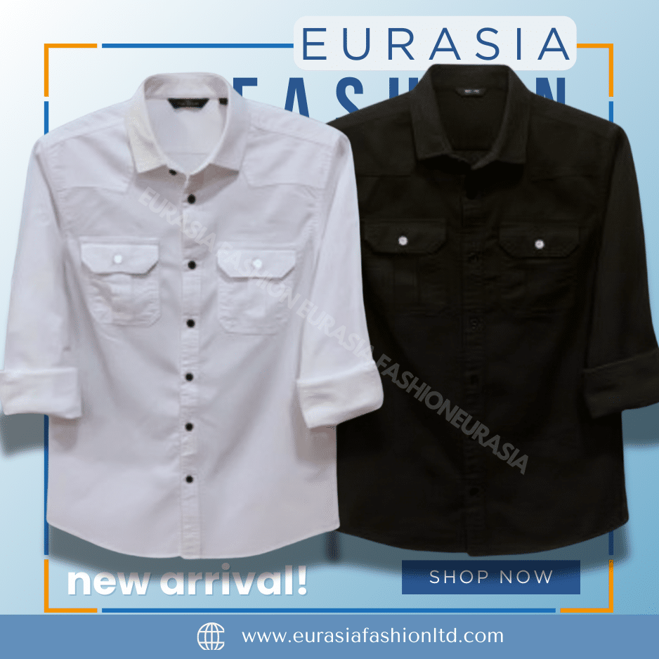 62 2 Pcs Combo Premium Quality Double Poket Shirt - Black & White - Image 1