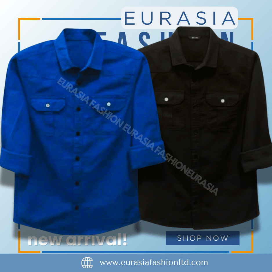 64 2 Pcs Combo Premium Quality Double Poket Shirt - Black & Teal. - Image 1