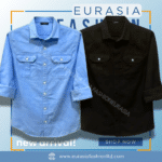 2 Pcs Combo Premium Quality Double Poket Shirt - Black & Sky Blue.