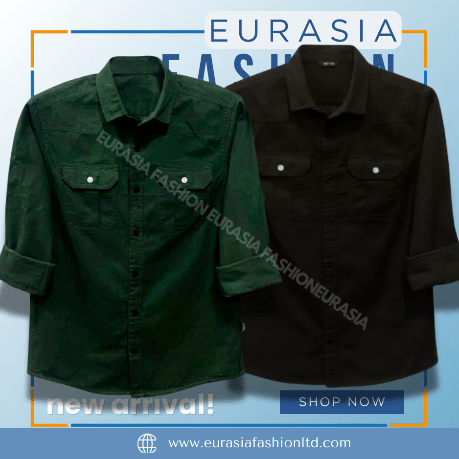 66 2 Pcs Combo Premium Quality Double Poket Shirt - Black & Green - Image 1
