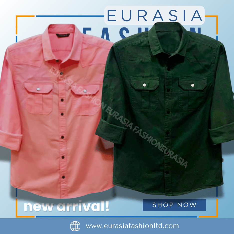 68 2 Pcs Combo Premium Quality Double Poket Shirt - Pink & Green - Image 1