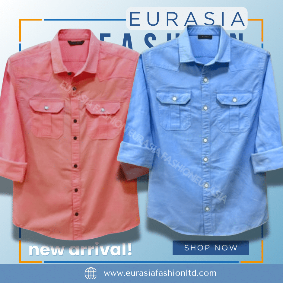 69 2 Pcs Combo Premium Quality Double Poket Shirt - Pink & Sky Blue. - Image 1