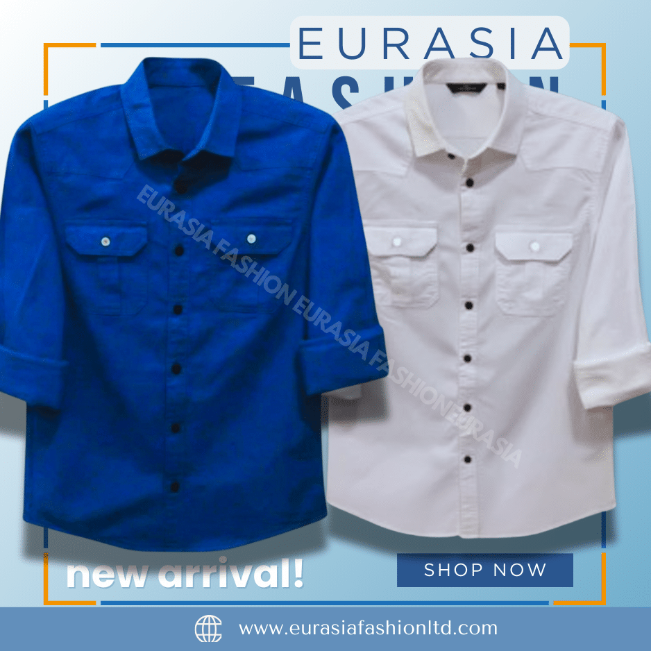 74 2 Pcs Combo Premium Quality Double Poket Shirt - White & Teal. - Image 1