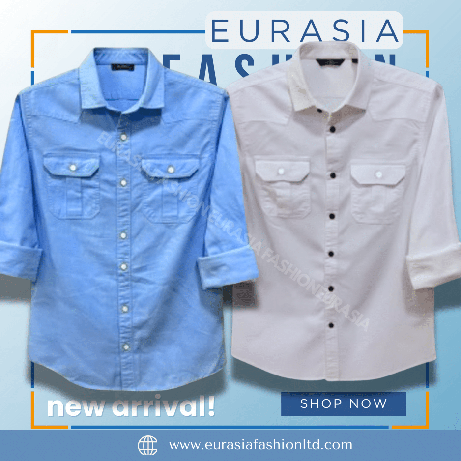75 2 Pcs Combo Premium Quality Double Poket Shirt - White & Sky Blue. - Image 1