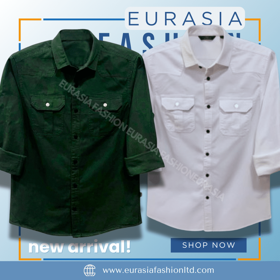 76 2 Pcs Combo Premium Quality Double Poket Shirt - White & Green - Image 1