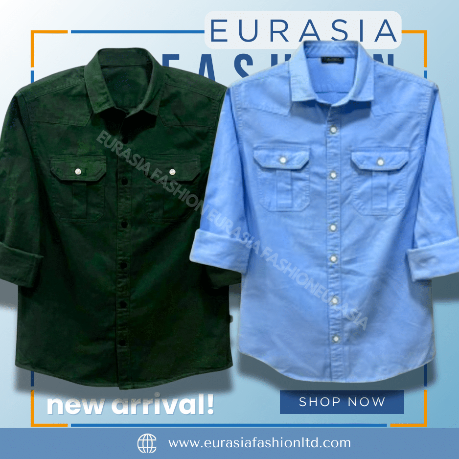 77 2 Pcs Combo Premium Quality Double Poket Shirt - Green & Sky Blue. - Image 1