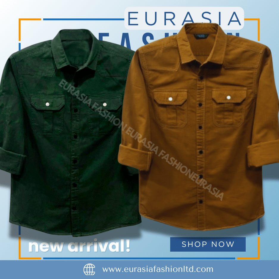 79 2 Pcs Combo Premium Quality Double Poket Shirt - Green & Banson - Image 1