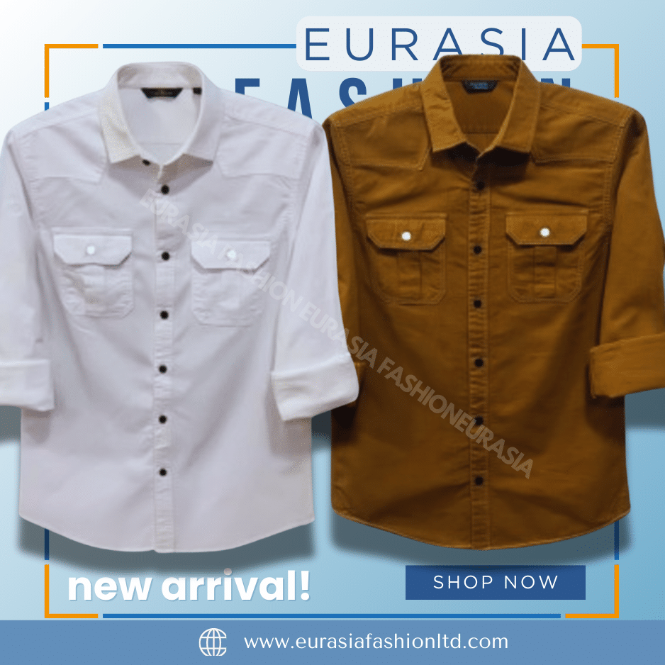 82 2 Pcs Combo Premium Quality Double Poket Shirt - Banson & Sky White - Image 1