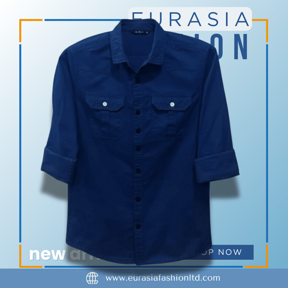 static Premium Quality Double Pocket Shirt - Navy Blue - Image 1