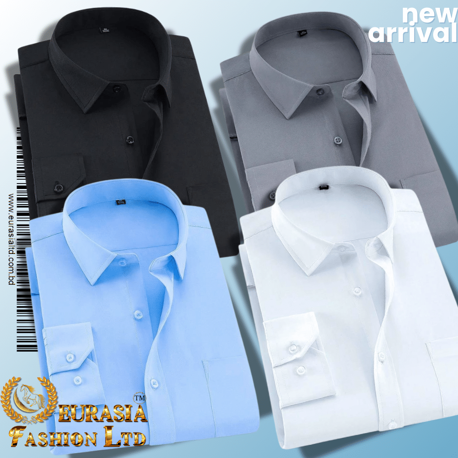 11 4 Pes Men’s Premium Formal Shirt -Black , White , Sky Blue & Ash - Image 1
