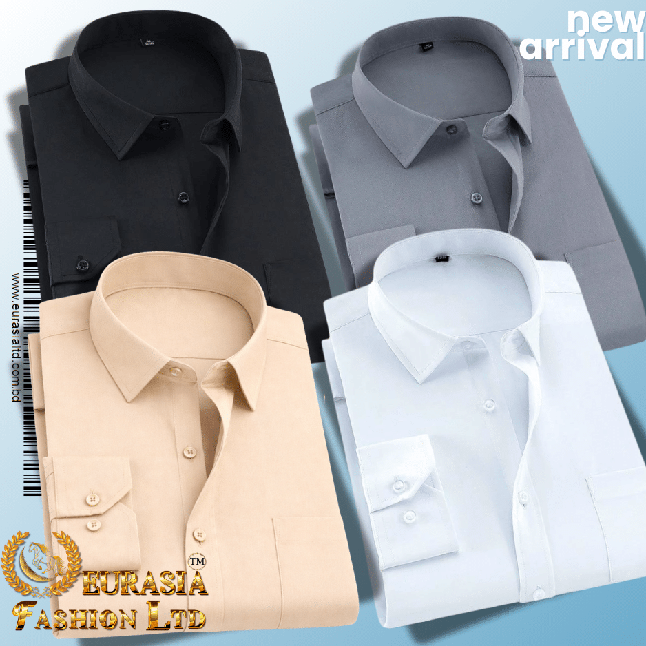 15 4 Pes Men’s Premium Formal Shirt -Black , White , Biscuit & Ash. - Image 1