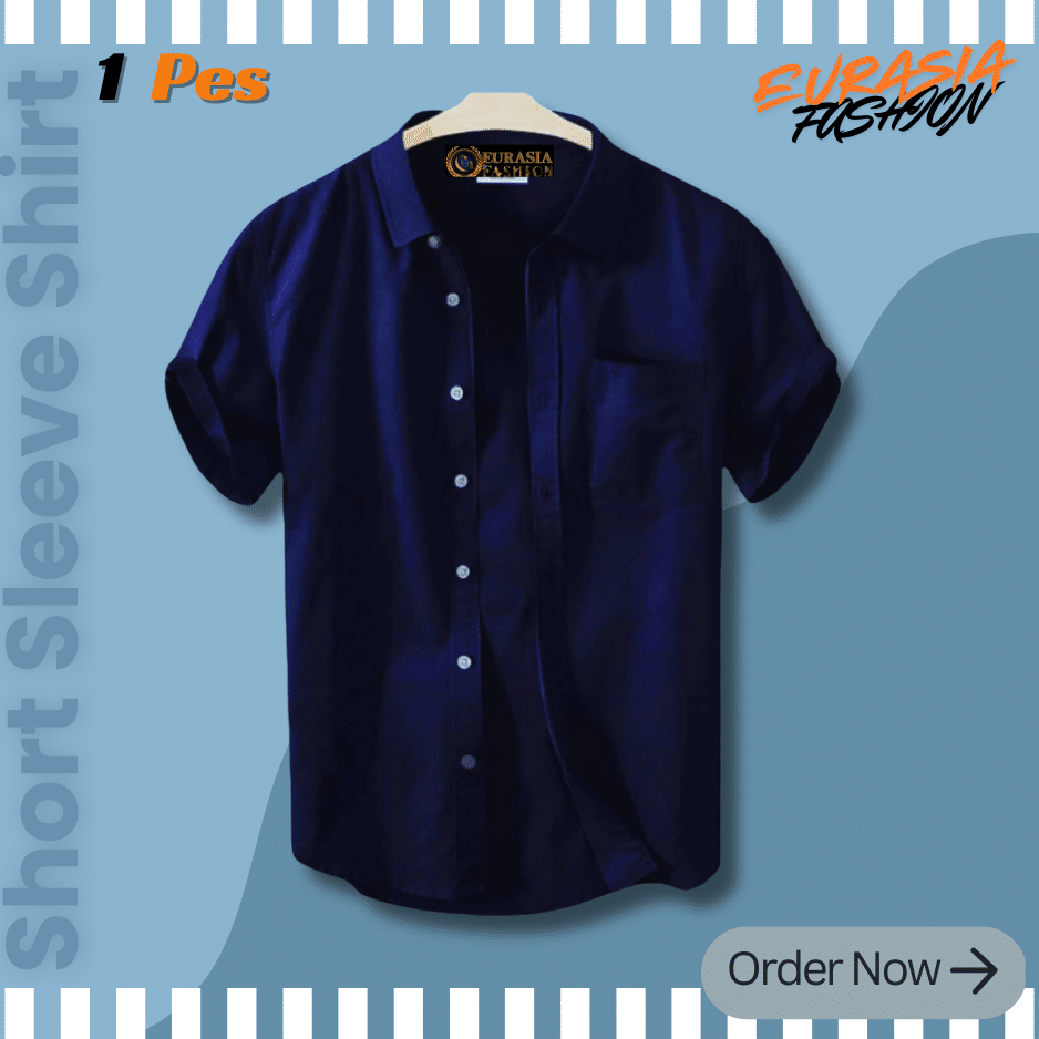 34 Premium Quality 100% Oxford Cotton Fabric Short Sleeve Shirt For Men's - Nevy Blue. - Image 1