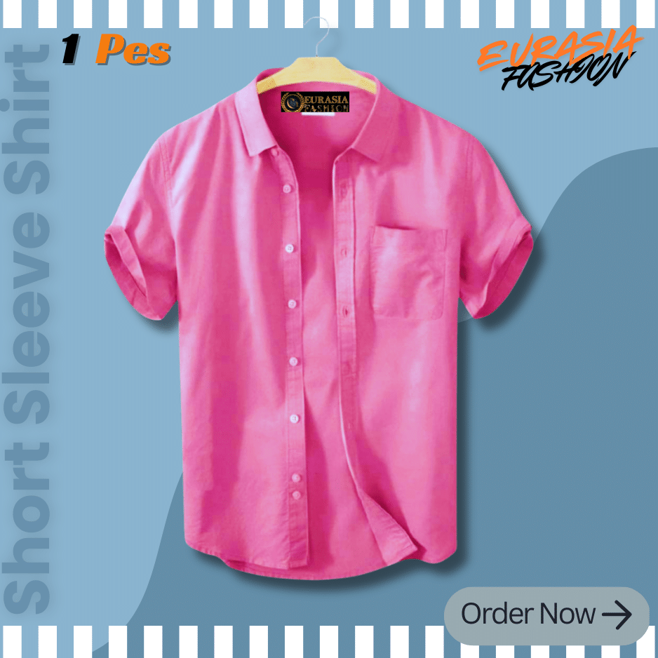 36 Premium Quality 100% Oxford Cotton Fabric Short Sleeve Shirt For Men's - Pink - Image 1