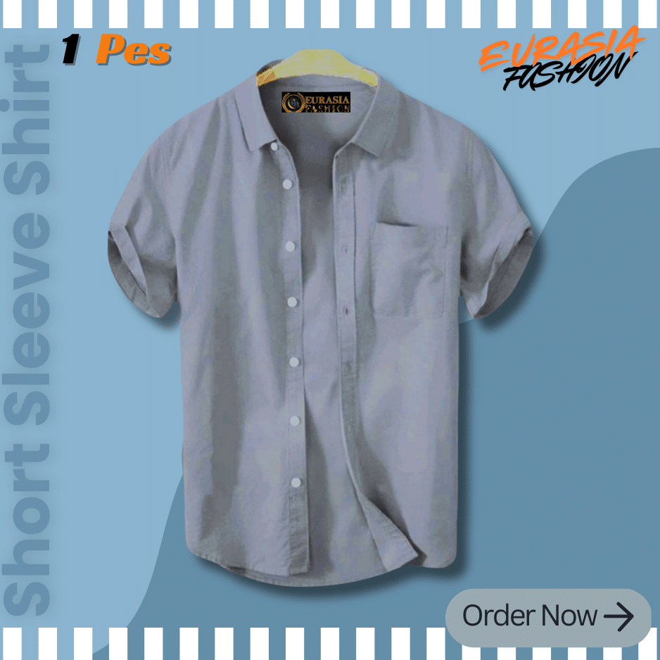 37 Premium Quality 100% Oxford Cotton Fabric Short Sleeve Shirt For Men's - Ash - Image 1