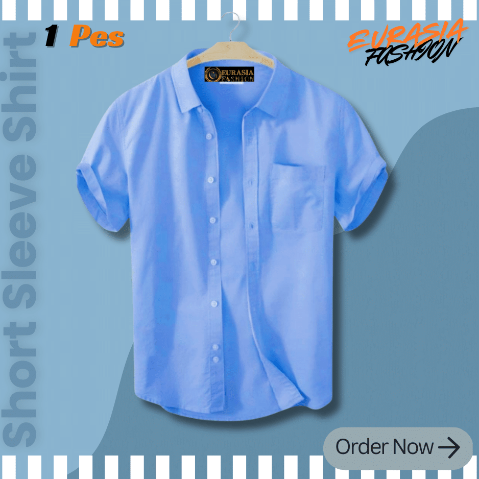 38 Premium Quality 100% Oxford Cotton Fabric Short Sleeve Shirt For Men's - Sky Blue - Image 1