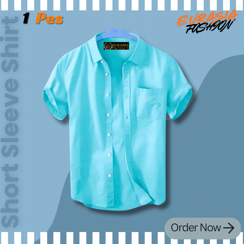 41 Premium Quality 100% Oxford Cotton Fabric Short Sleeve Shirt For Men's - Light Pest - Image 1