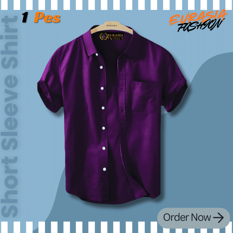 42 Premium Quality 100% Oxford Cotton Fabric Short Sleeve Shirt For Men's - Purple. - Image 1