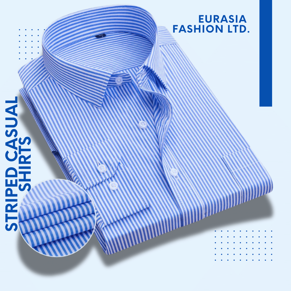 Striped Casual Shirts (1) Mens Dress Shirts Long Sleeves Formal Business No Iron Striped Casual Shirts Top -Sky Blue Stripe. - Image 1