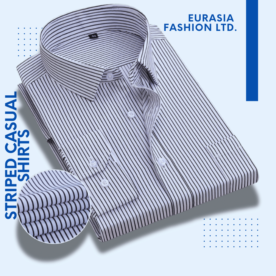 Striped Casual Shirts (2) Mens Dress Shirts Long Sleeves Formal Business No Iron Striped Casual Shirts Top -Ash Stripe. - Image 1