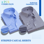 2 Pes Combo Mens Dress Shirts Long Sleeves Formal Business No Iron Striped Casual Shirts Top -Sky Blue Stripe & Black Stripe.