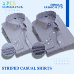 2 Pes ComboMens Dress Shirts Long Sleeves Formal Business No Iron Striped Casual Shirts Top -Black Stripe & Ash Stripe.