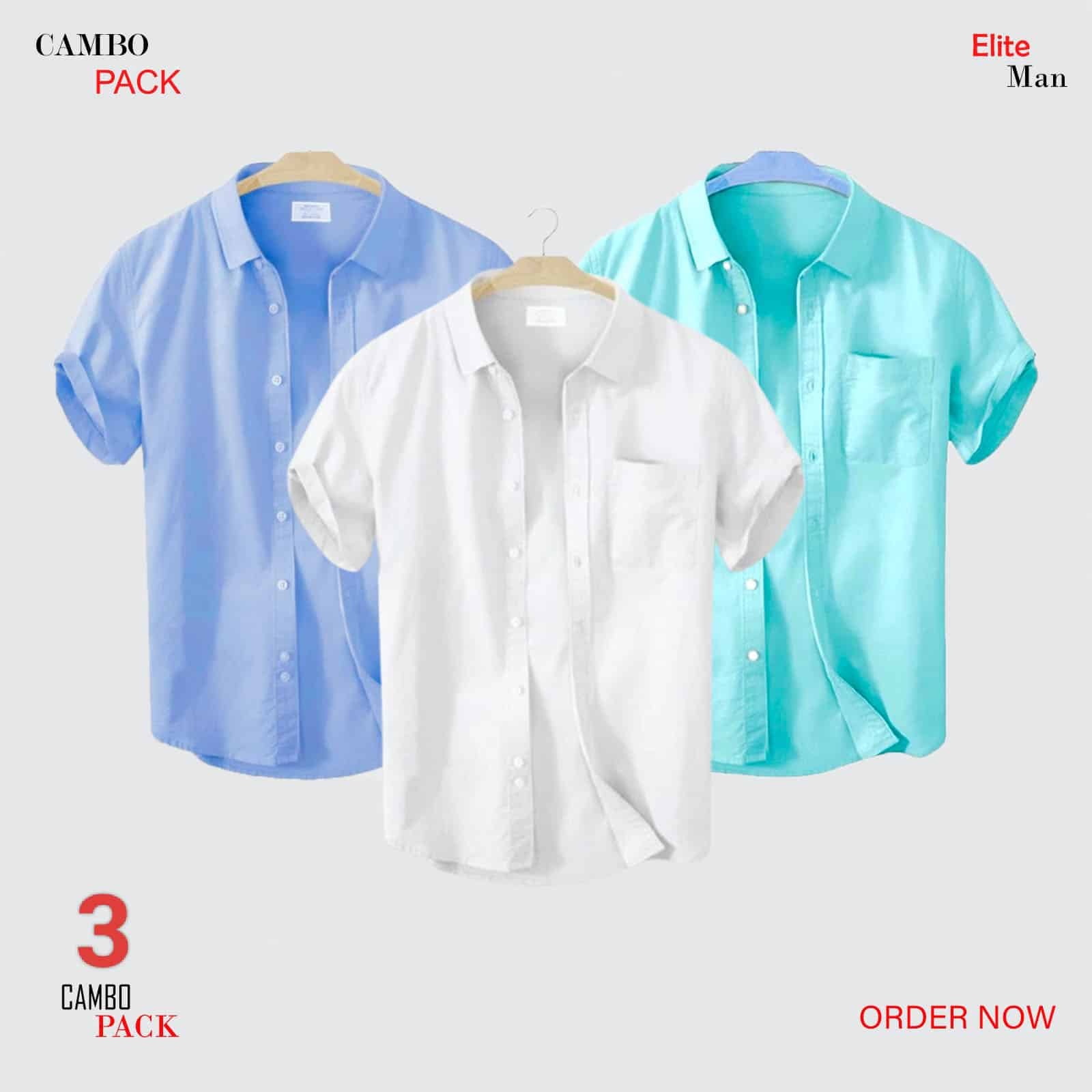 Oplus_0 Premium Quality 100% Oxford Cotton Fabric Short Sleeve Shirt For Men's - White, Sky Blue & Pest. - Image 1