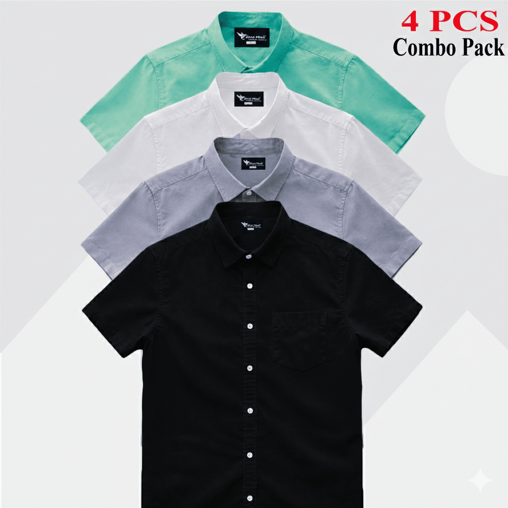 Gemini_Generated_Image_6meu7q6meu7q6meu 100% Oxford Cotton Fabric Short Sleeve Shirt For Men's - White , Ash , Pest & Black - Image 1