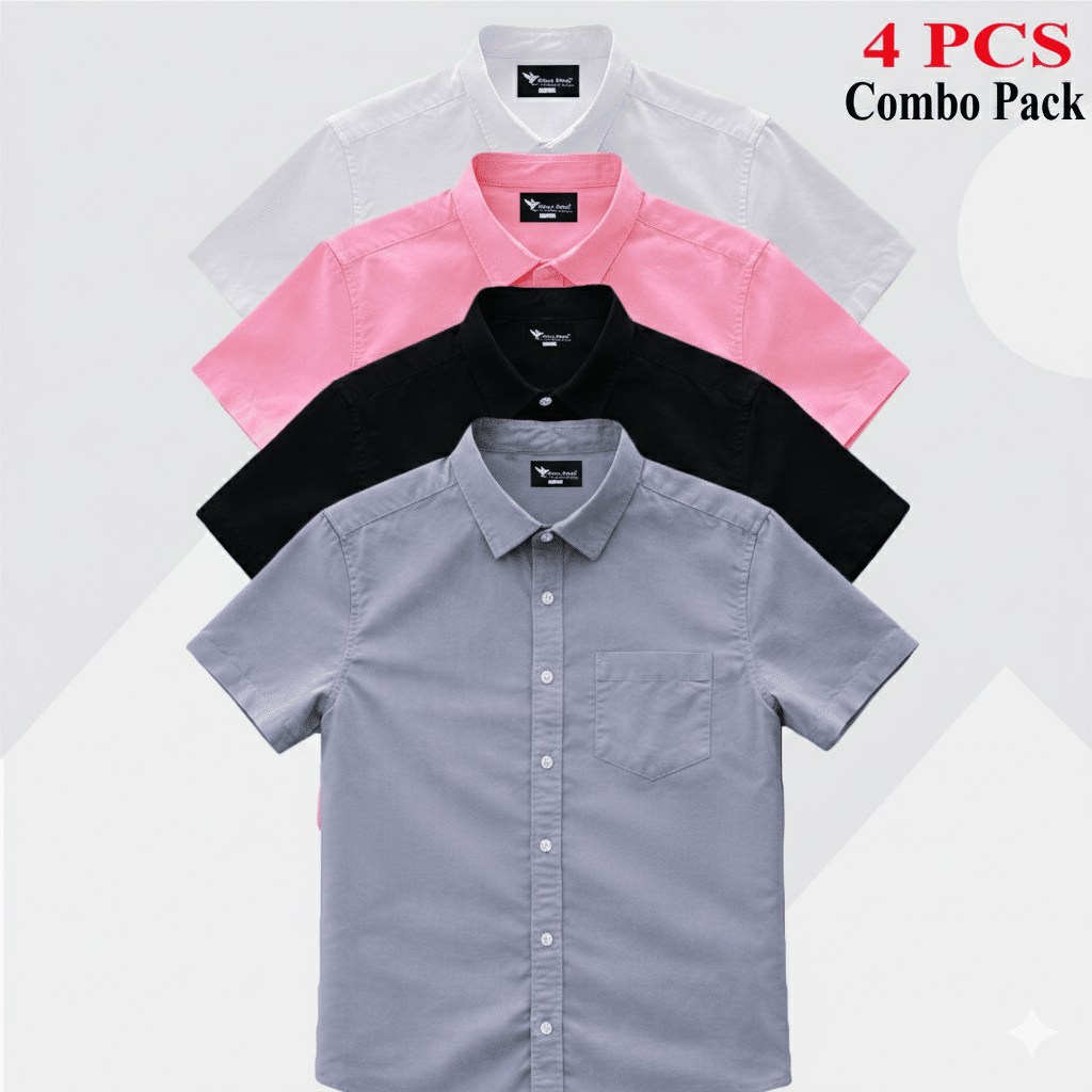 Gemini_Generated_Image_8238a18238a18238 100% Oxford Cotton Fabric Short Sleeve Shirt For Men's - White, Ash , Black & Pink - Image 1