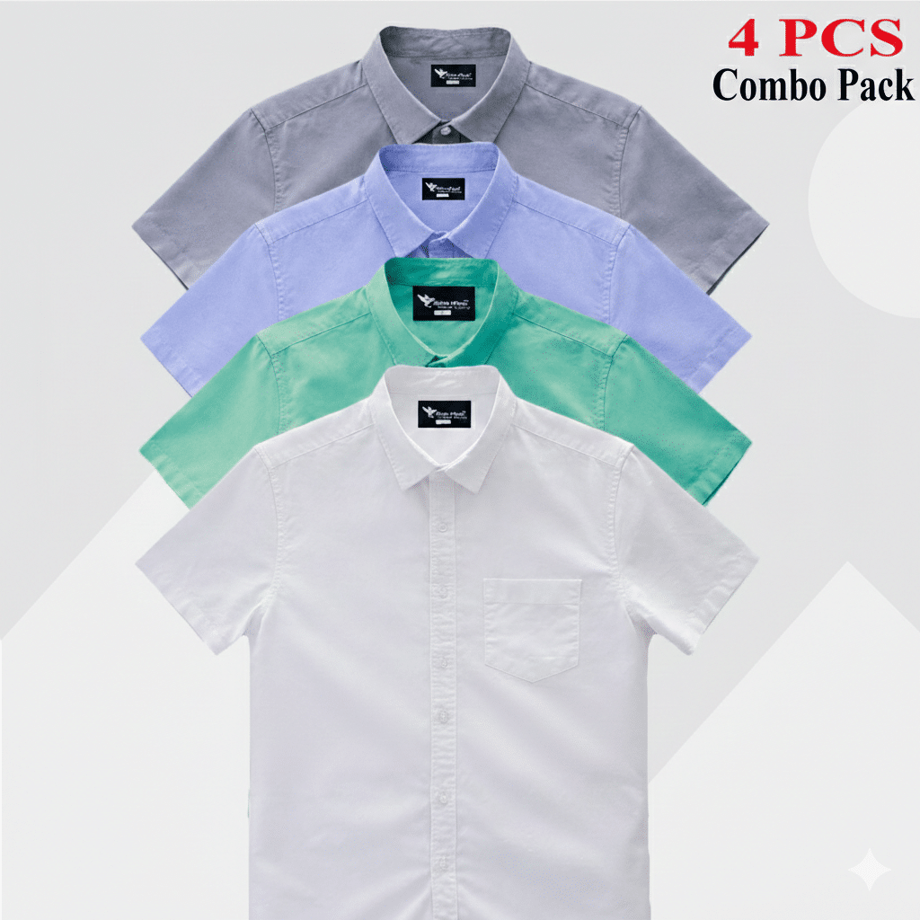 Gemini_Generated_Image_886g14886g14886g 100% Oxford Cotton Fabric Short Sleeve Shirt For Men's - Sky Blur, Ash , Pest & White - Image 1