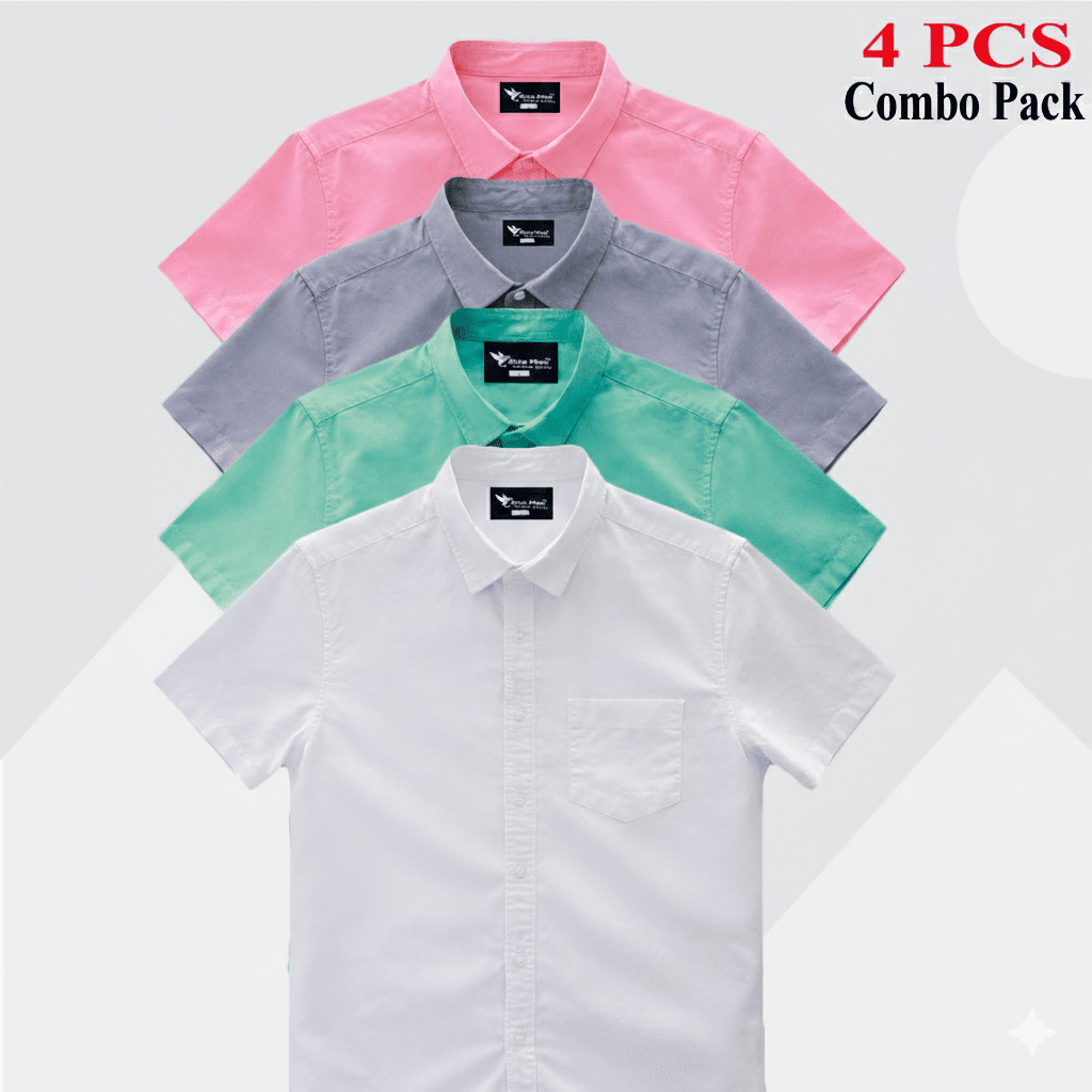 Gemini_Generated_Image_8kqtth8kqtth8kqt 100% Oxford Cotton Fabric Short Sleeve Shirt For Men's - White , Ash , Pest & Pink - Image 1