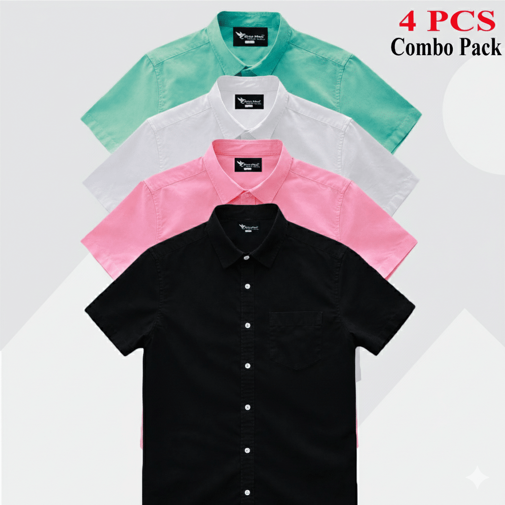 Gemini_Generated_Image_dx3kstdx3kstdx3k 100% Oxford Cotton Fabric Short Sleeve Shirt For Men's - Black , White , Pest & Pink - Image 1