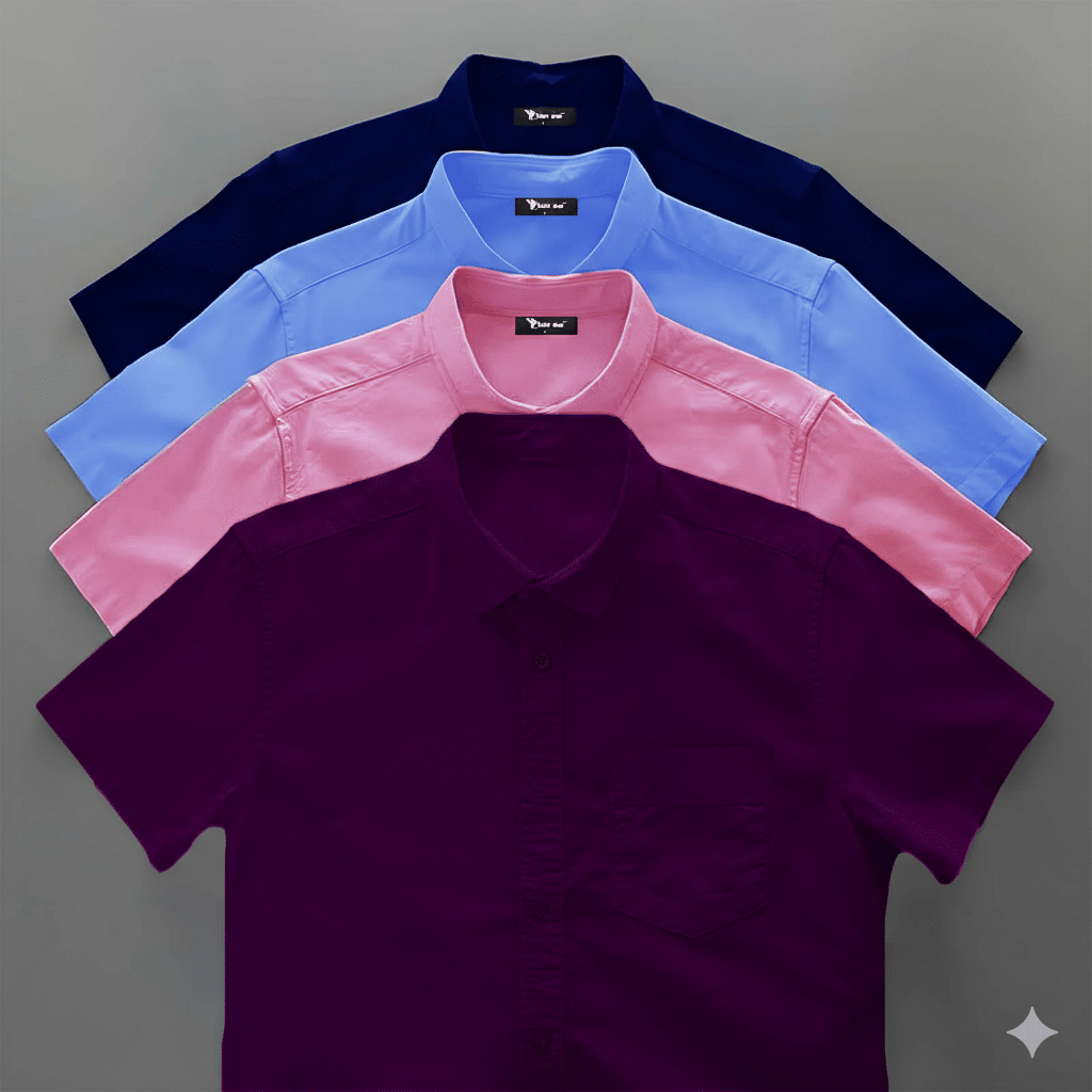 Gemini_Generated_Image_s1gd4ls1gd4ls1gd 4 Pes Combo Short Sleeve Shirt - Nevy Blue, Sky Blue, Purple & Pink. - Image 1