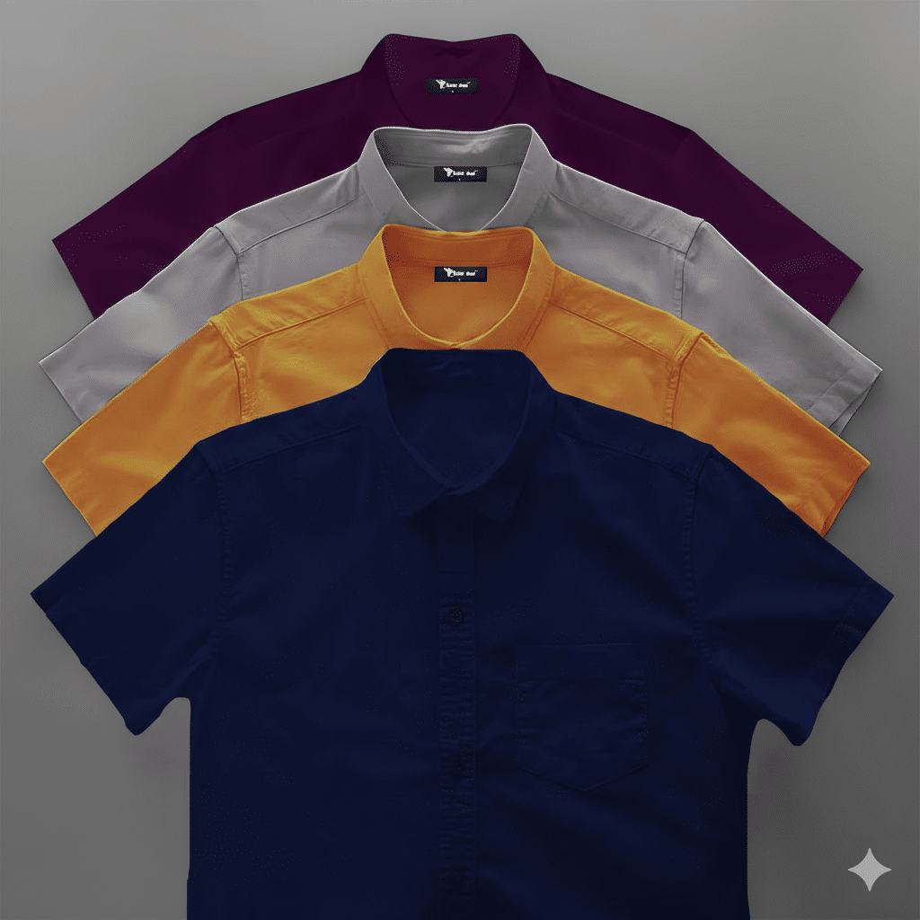 Gemini_Generated_Image_wfgacnwfgacnwfga 4 Pes Combo Short Sleeve Shirt - Purple , Ash , Kathali & Nevy Blue. - Image 1