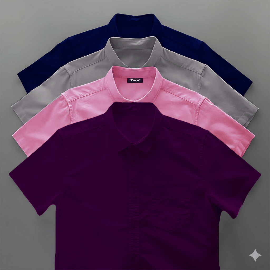 Gemini_Generated_Image_wnb2ilwnb2ilwnb2 4 Pes Combo Short Sleeve Shirt - Nevy Blue, Ash, Purple & Pink - Image 1