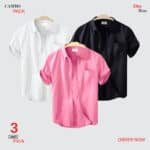 Premium Quality 100% Oxford Cotton Fabric Short Sleeve Shirt For Men's -Black, White & Pink