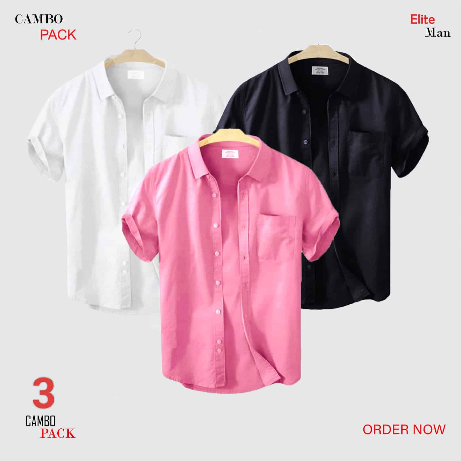 Oplus_0 Premium Quality 100% Oxford Cotton Fabric Short Sleeve Shirt For Men's -Black, White & Pink - Image 1