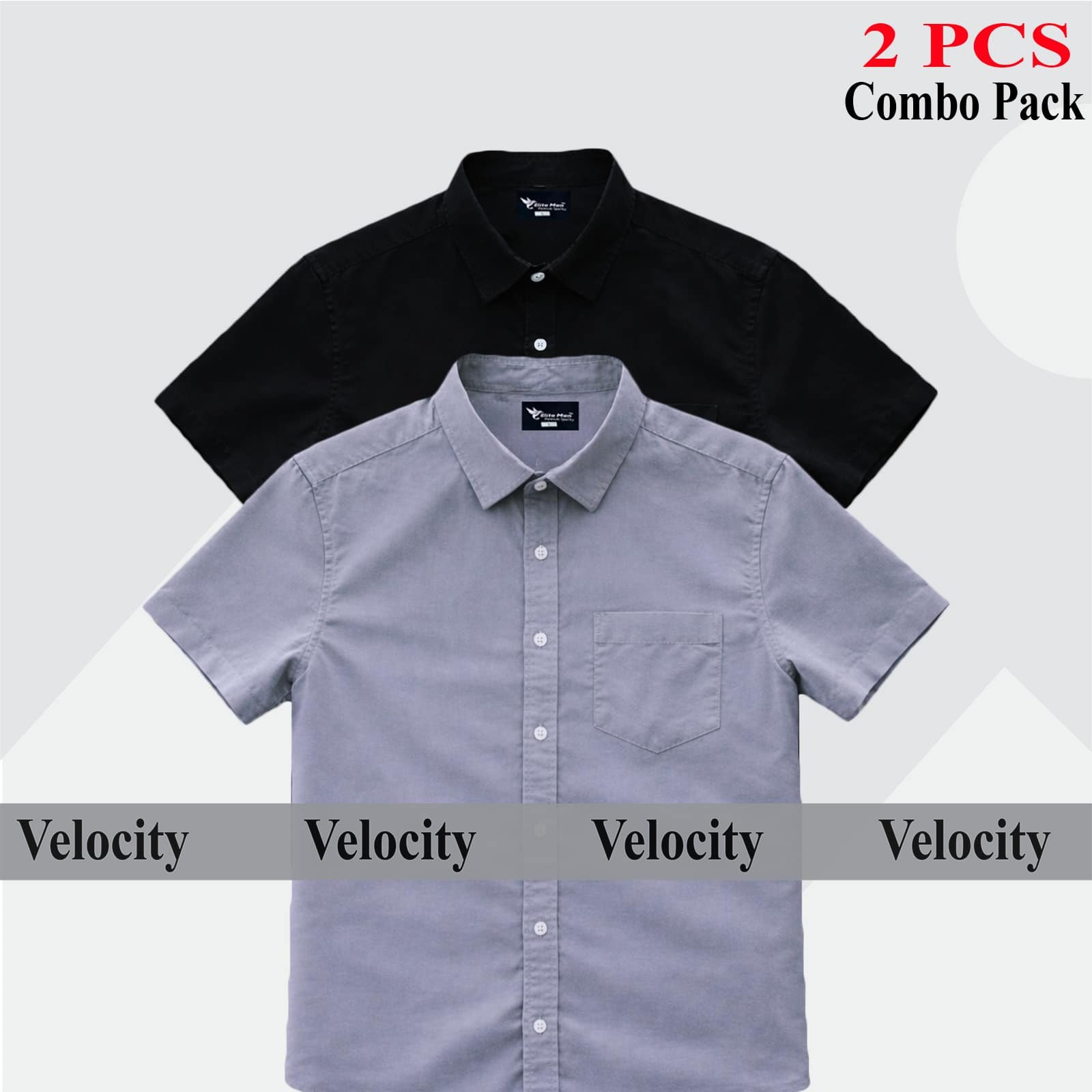 Short sleeve Shirt Combo - Copy 27.jpg Premium Quality 100% Oxford Cotton Fabric Short Sleeve Shirt For Men's - Ash & Black - Image 1