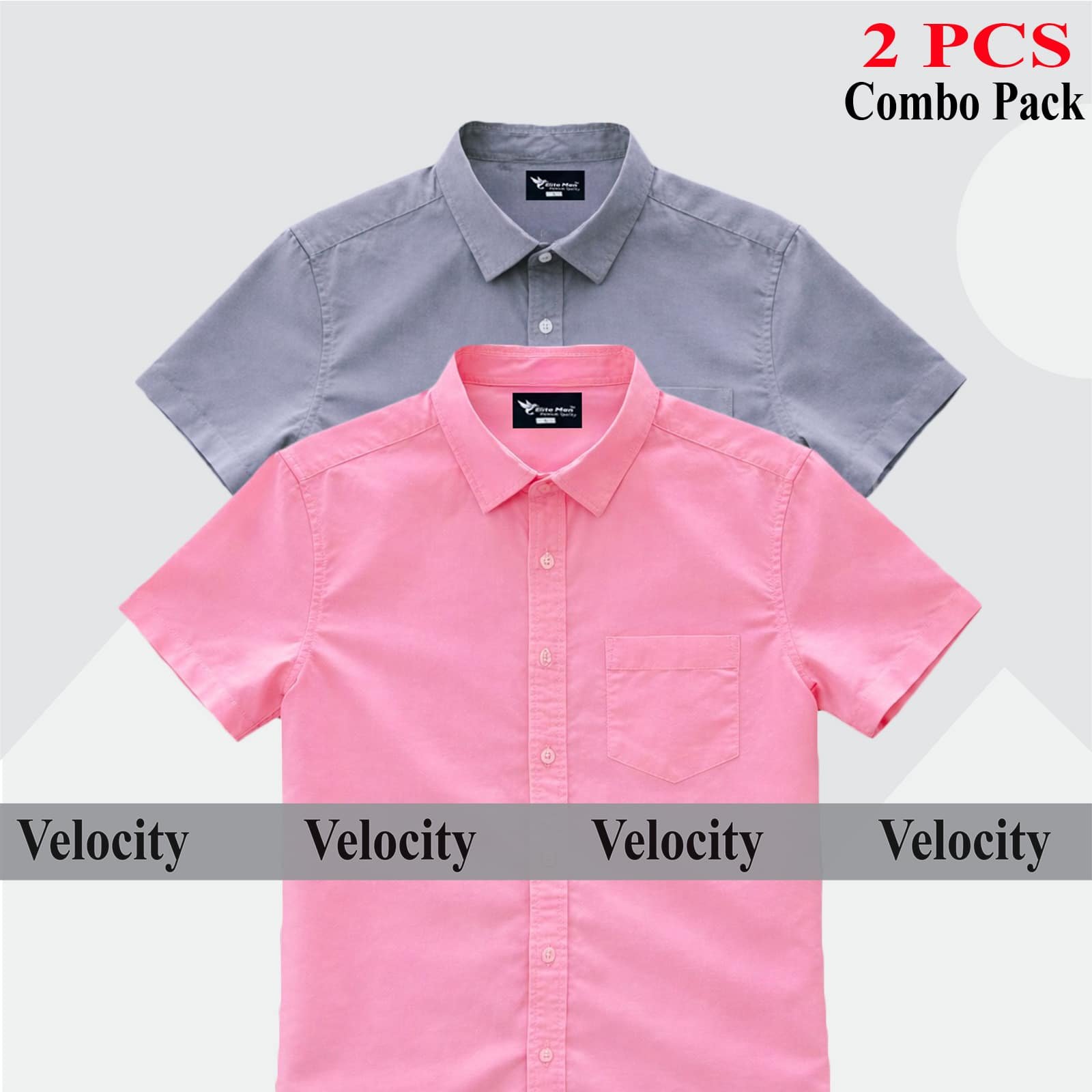 Short sleeve Shirt Combo - Copy 29.jpg Premium Quality 100% Oxford Cotton Fabric Short Sleeve Shirt For Men's - Ash & Pink - Image 1