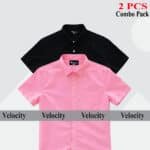 100% Oxford Cotton Fabric Short Sleeve Shirt For Men's - Black & Pink.