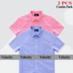 Premium Quality 100% Oxford Cotton Fabric Short Sleeve Shirt For Men's - Sky Blur & Pink