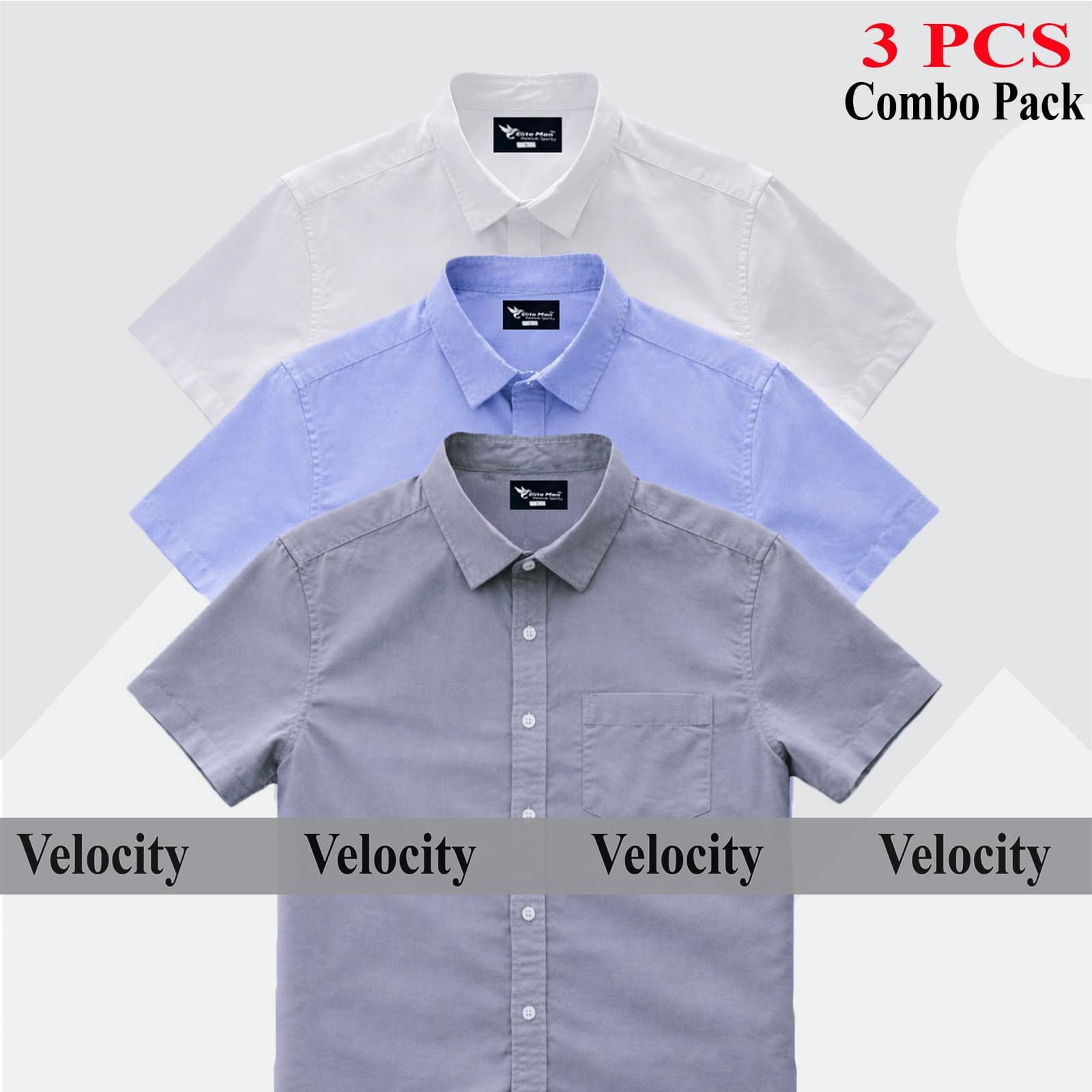 Short sleeve Shirt Combo - Copy 53.jpg Premium Quality 100% Oxford Cotton Fabric Short Sleeve Shirt For Men's - White, Sky Blue & Ash - Image 1