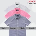 Premium Quality 100% Oxford Cotton Fabric Short Sleeve Shirt For Men's -Ash, White & Pink.