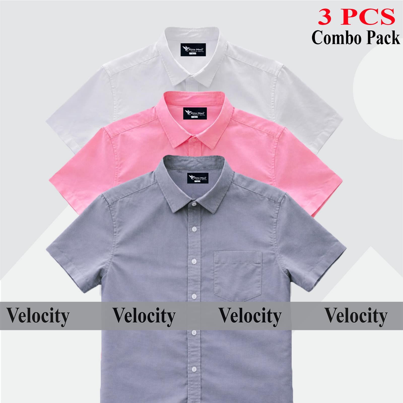 Short sleeve Shirt Combo - Copy 56.jpg Premium Quality 100% Oxford Cotton Fabric Short Sleeve Shirt For Men's -Ash, White & Pink. - Image 1