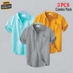 Premium Quality 100% Oxford Cotton Fabric Short Sleeve Shirt For Men's - Kathali, Ash & Pest.