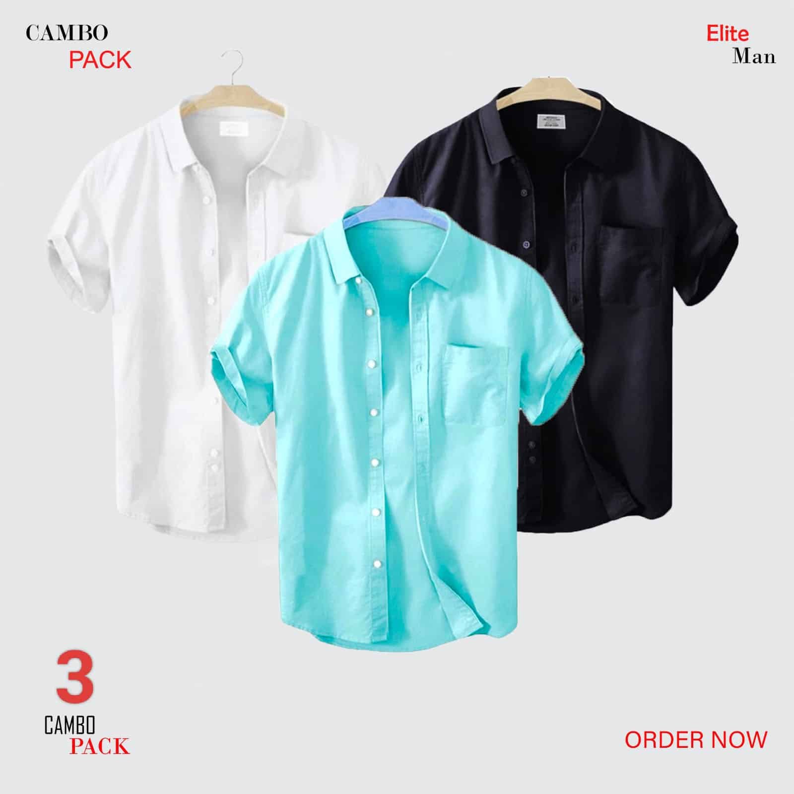 Oplus_0 Premium Quality 100% Oxford Cotton Fabric Short Sleeve Shirt For Men's -Black, White & Pest. - Image 1