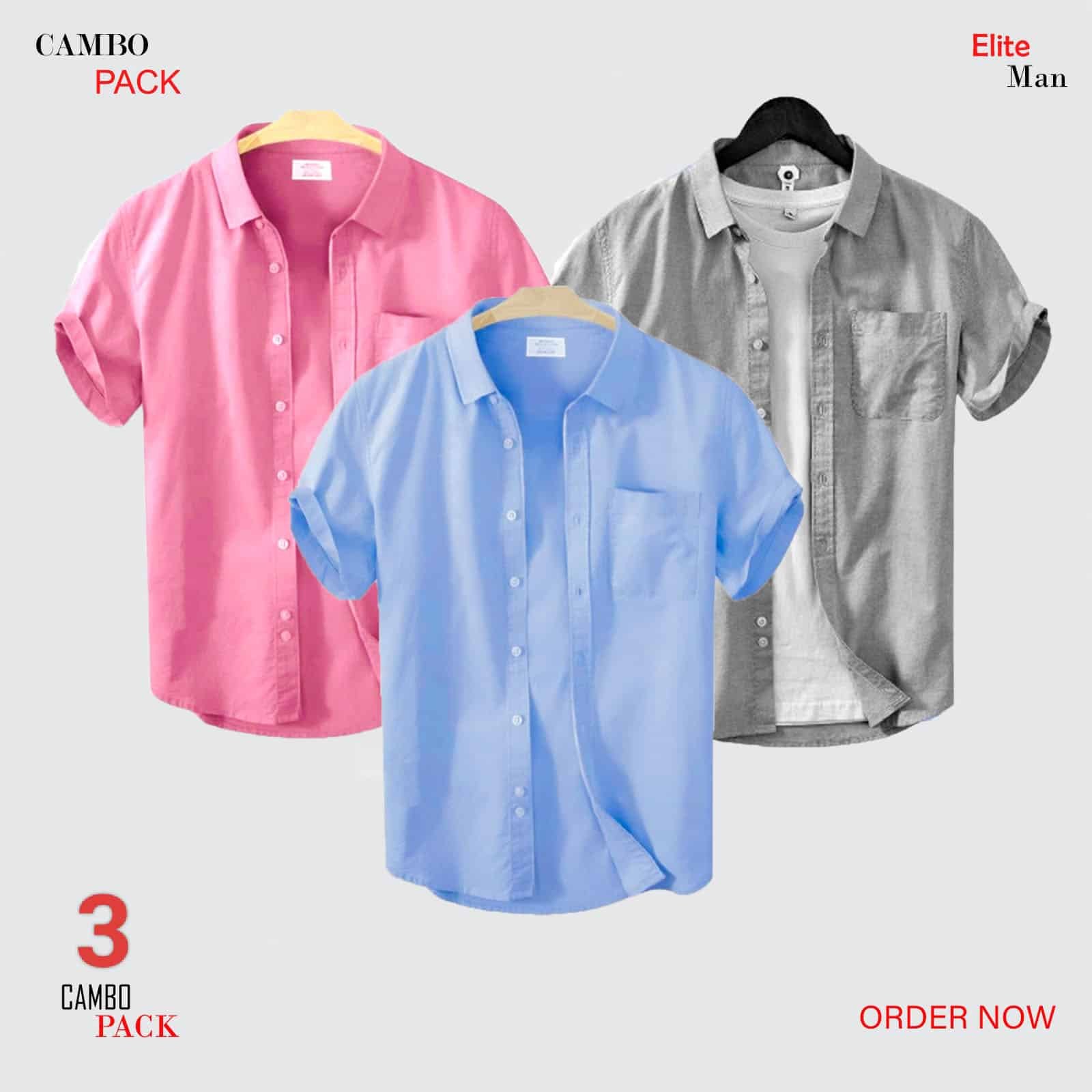Oplus_0 Premium Quality 100% Oxford Cotton Fabric Short Sleeve Shirt For Men's -Ash, Sky blue & Pink - Image 1